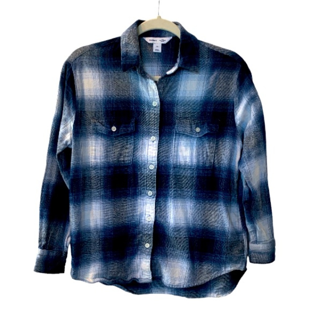 OLD NAVY Women’s Blue Plaid Flannel Boyfriend Shirt Size XS
